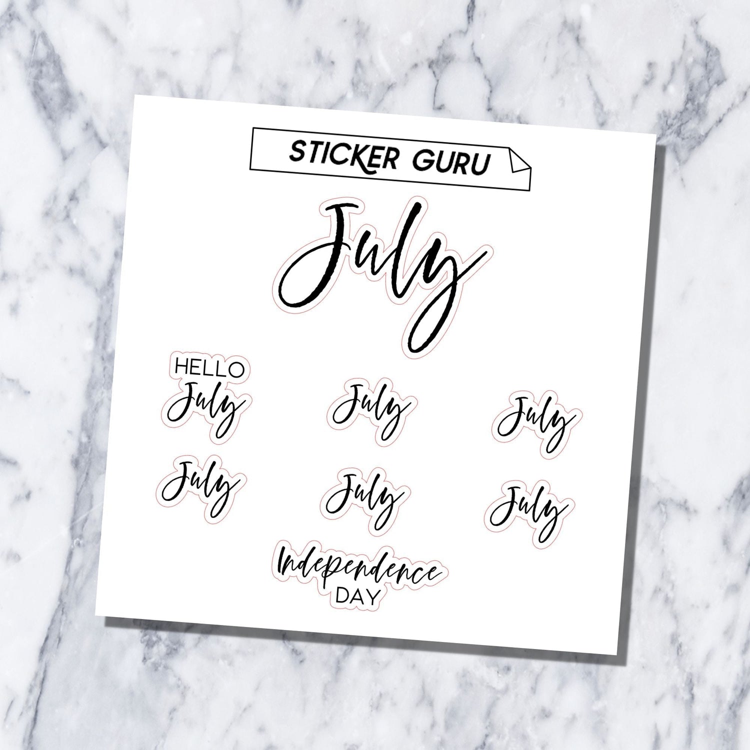 Sticker Sheet Days of the Week, Calligraphy Handwriting Matte White or Transparent  Sticker Paper Bullet Journal, Planner Journaling 