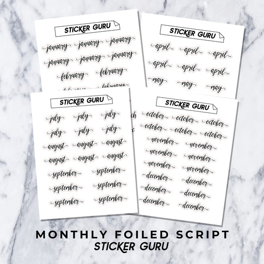 Months (Q1-Q4) • Foiled Script Stickers