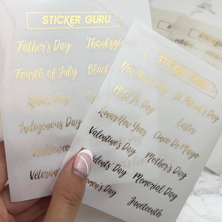 Holidays 1 & 2 • Foiled Script Stickers